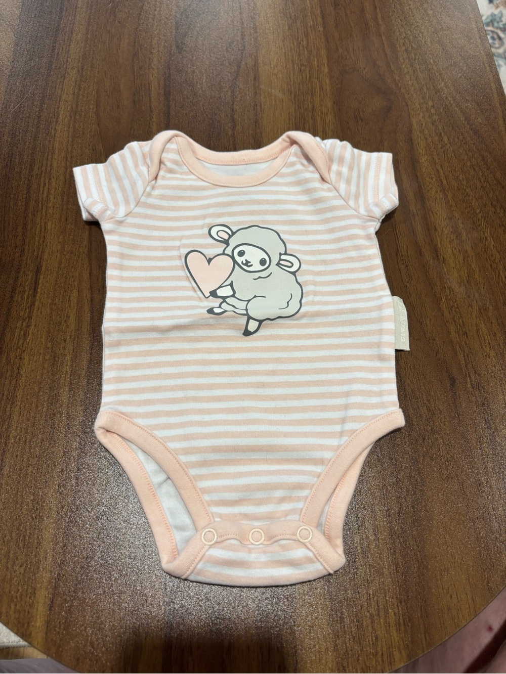 Kids Peach Stripe One-Piece Bodysuit with Lamb Graphic